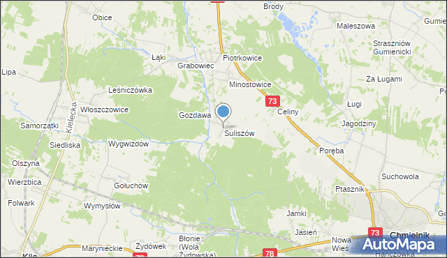 mapa Suliszów, Suliszów gmina Chmielnik na mapie Targeo