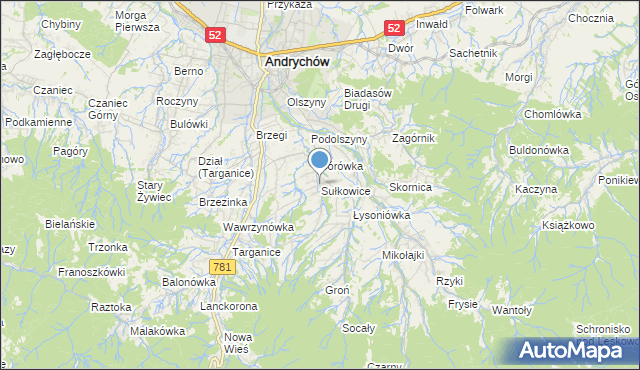 mapa Sułkowice, Sułkowice gmina Andrychów na mapie Targeo