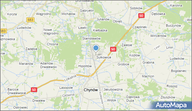 mapa Sułkowice, Sułkowice gmina Chynów na mapie Targeo