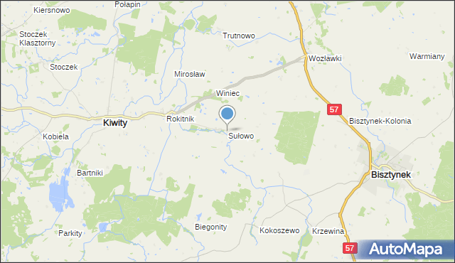 mapa Sułowo, Sułowo gmina Bisztynek na mapie Targeo