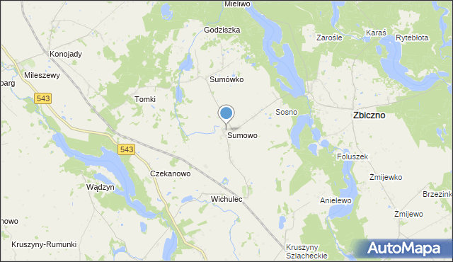 mapa Sumowo, Sumowo gmina Zbiczno na mapie Targeo