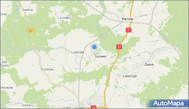 mapa Surowa, Surowa gmina Żary na mapie Targeo
