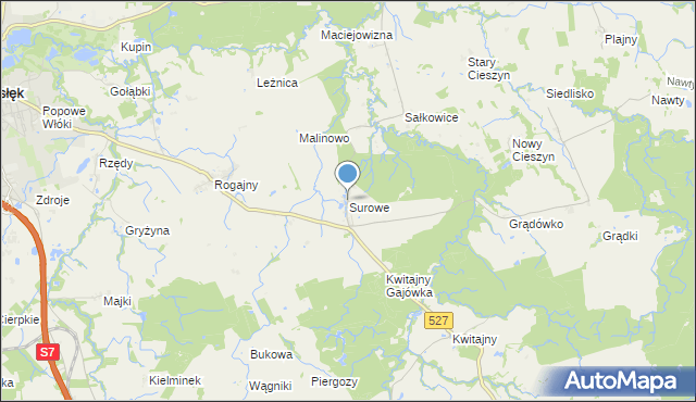 mapa Surowe, Surowe gmina Pasłęk na mapie Targeo