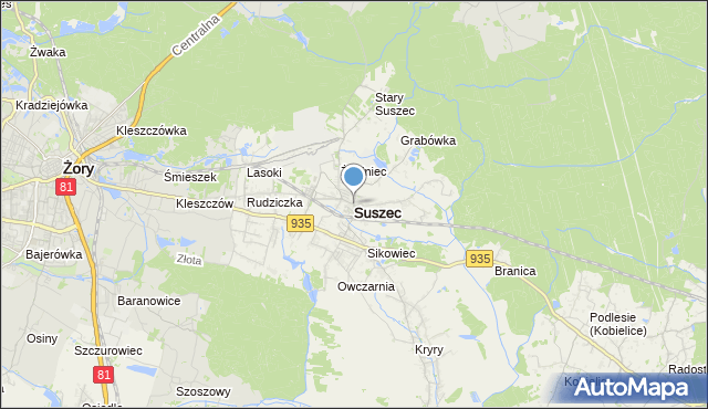 mapa Suszec, Suszec powiat pszczyński na mapie Targeo