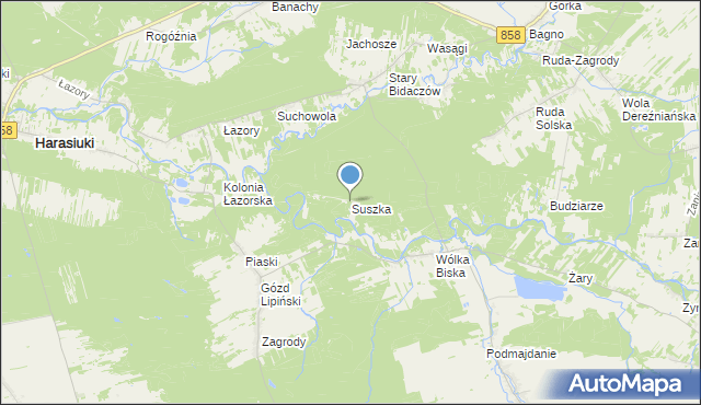 mapa Suszka, Suszka gmina Biszcza na mapie Targeo