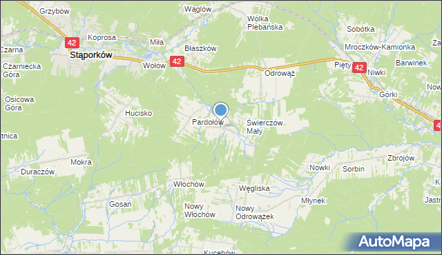 mapa Świerczów, Świerczów gmina Stąporków na mapie Targeo