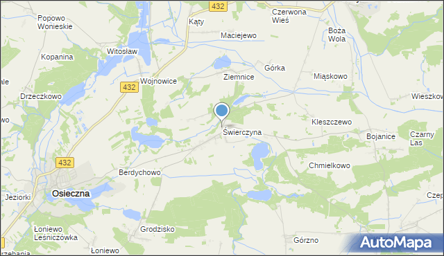 mapa Świerczyna, Świerczyna gmina Osieczna na mapie Targeo