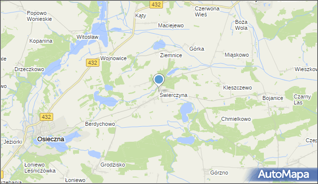 mapa Świerczyna, Świerczyna gmina Osieczna na mapie Targeo