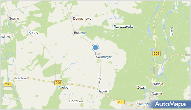 mapa Świerczyna, Świerczyna gmina Polanów na mapie Targeo