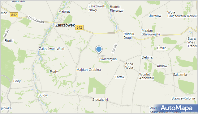 mapa Świerczyna, Świerczyna gmina Zakrzówek na mapie Targeo