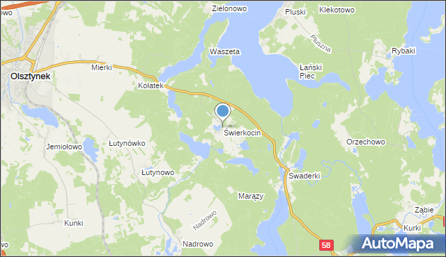 mapa Świerkocin, Świerkocin gmina Olsztynek na mapie Targeo