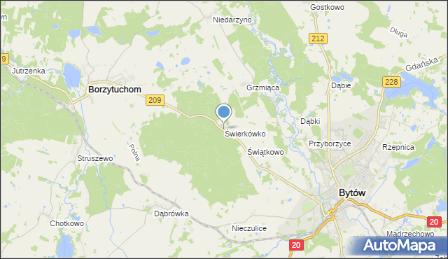 mapa Świerkówko, Świerkówko gmina Bytów na mapie Targeo
