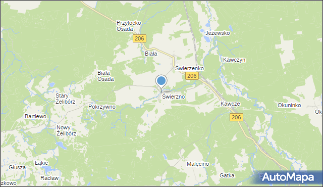 mapa Świerzno, Świerzno gmina Miastko na mapie Targeo