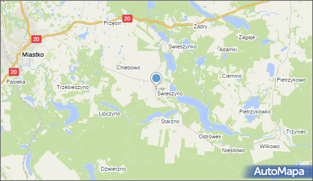 mapa Świeszyno, Świeszyno gmina Miastko na mapie Targeo