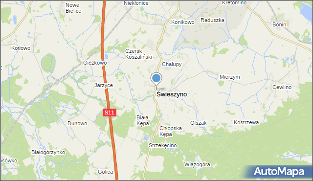 mapa Świeszyno, Świeszyno powiat koszaliński na mapie Targeo