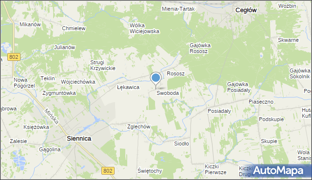 mapa Swoboda, Swoboda gmina Siennica na mapie Targeo