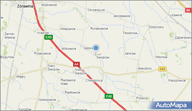 mapa Swojków, Swojków gmina Domaniów na mapie Targeo