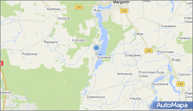 mapa Sypniewo, Sypniewo gmina Margonin na mapie Targeo