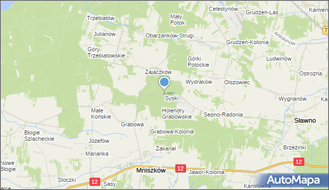 mapa Syski, Syski gmina Mniszków na mapie Targeo