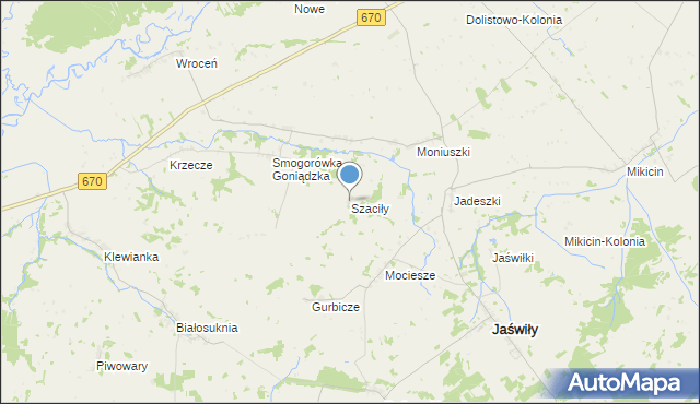 mapa Szaciły, Szaciły gmina Jaświły na mapie Targeo