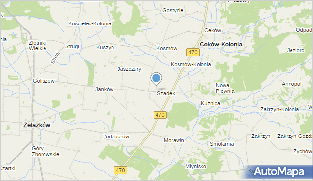 mapa Szadek, Szadek gmina Ceków-Kolonia na mapie Targeo