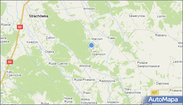 mapa Szamocin, Szamocin gmina Strachówka na mapie Targeo