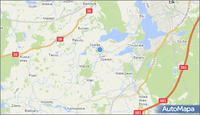 mapa Szarejki, Szarejki gmina Ełk na mapie Targeo