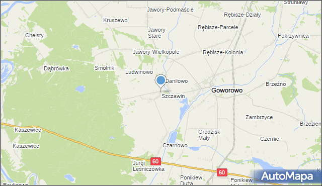 mapa Szczawin, Szczawin gmina Goworowo na mapie Targeo