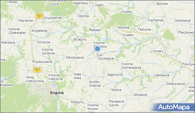 mapa Szczeglice, Szczeglice na mapie Targeo