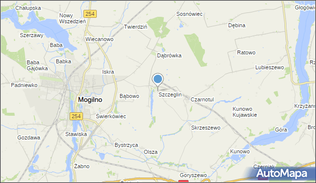 mapa Szczeglin, Szczeglin gmina Mogilno na mapie Targeo