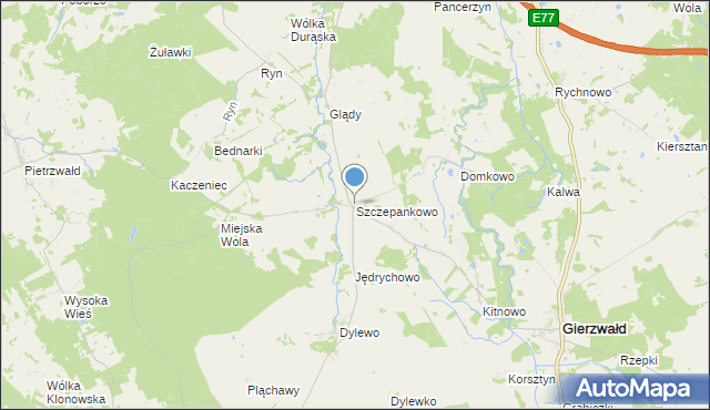 mapa Szczepankowo, Szczepankowo gmina Grunwald na mapie Targeo
