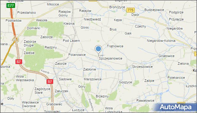 mapa Szczepanowice, Szczepanowice gmina Słomniki na mapie Targeo
