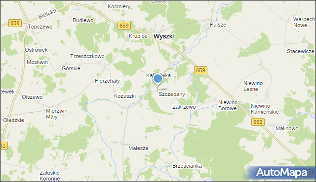 mapa Szczepany, Szczepany gmina Wyszki na mapie Targeo