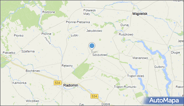 mapa Szczutowo, Szczutowo gmina Radomin na mapie Targeo
