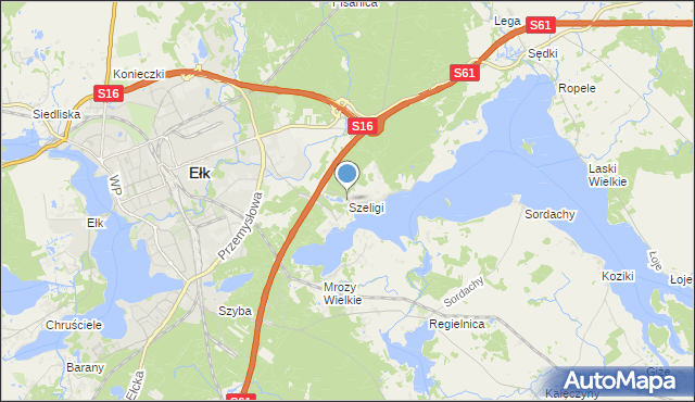 mapa Szeligi, Szeligi gmina Ełk na mapie Targeo