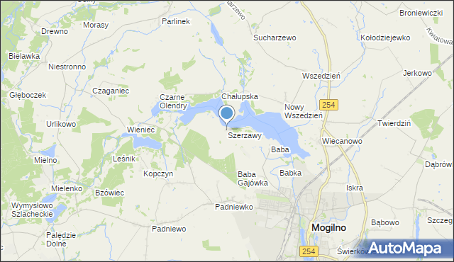 mapa Szerzawy, Szerzawy gmina Mogilno na mapie Targeo