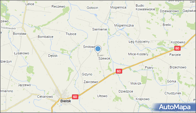 mapa Szewce, Szewce gmina Bielsk na mapie Targeo