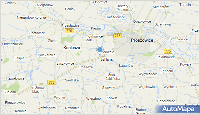 mapa Szklana, Szklana gmina Proszowice na mapie Targeo
