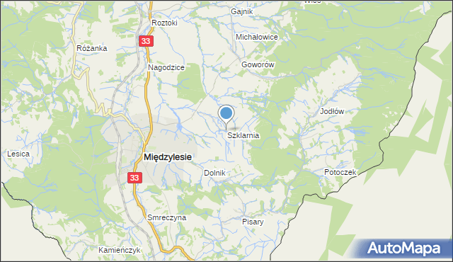 mapa Szklarnia, Szklarnia gmina Międzylesie na mapie Targeo