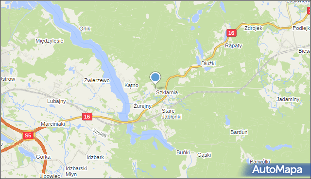 mapa Szklarnia, Szklarnia gmina Ostróda na mapie Targeo