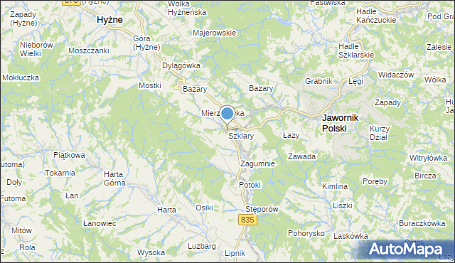 mapa Szklary, Szklary gmina Hyżne na mapie Targeo