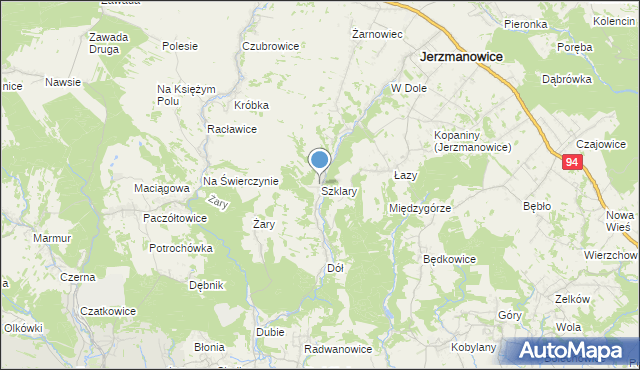 mapa Szklary, Szklary gmina Jerzmanowice-Przeginia na mapie Targeo