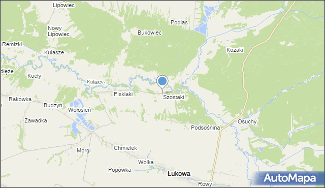 mapa Szostaki, Szostaki gmina Łukowa na mapie Targeo