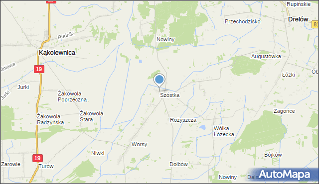 mapa Szóstka, Szóstka gmina Drelów na mapie Targeo