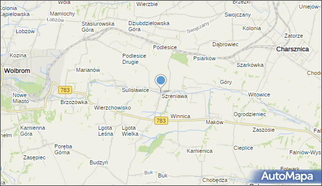 mapa Szreniawa, Szreniawa gmina Gołcza na mapie Targeo