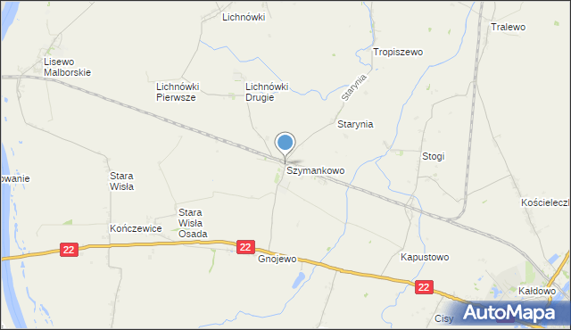 mapa Szymankowo, Szymankowo gmina Lichnowy na mapie Targeo