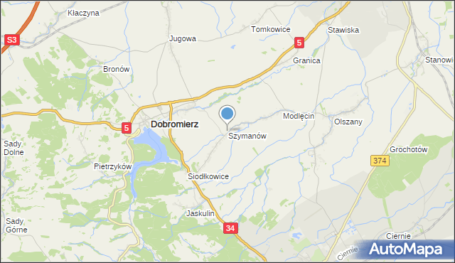 mapa Szymanów, Szymanów gmina Dobromierz na mapie Targeo