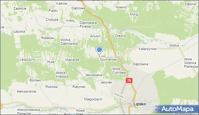 mapa Szymanów, Szymanów gmina Lipsko na mapie Targeo