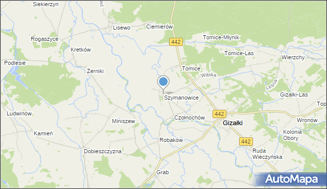 mapa Szymanowice, Szymanowice gmina Gizałki na mapie Targeo
