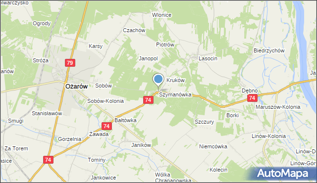 mapa Szymanówka, Szymanówka gmina Ożarów na mapie Targeo
